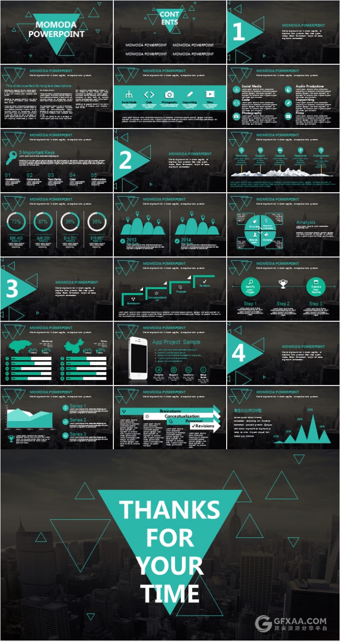 创意三角形商务工作总结汇报PPT模板 - 顶尖PPT