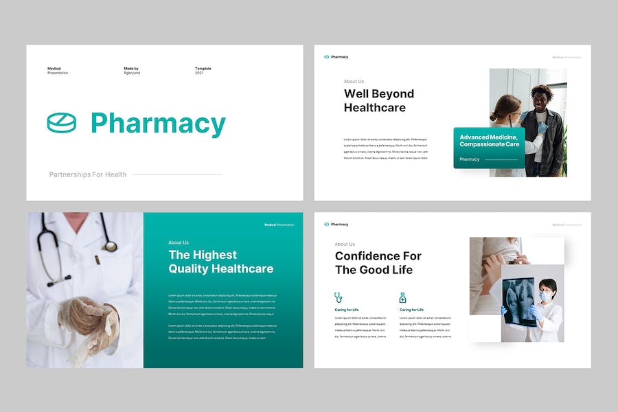 蓝绿色医疗药房健康宣传Keynote模板 - 顶尖PPT