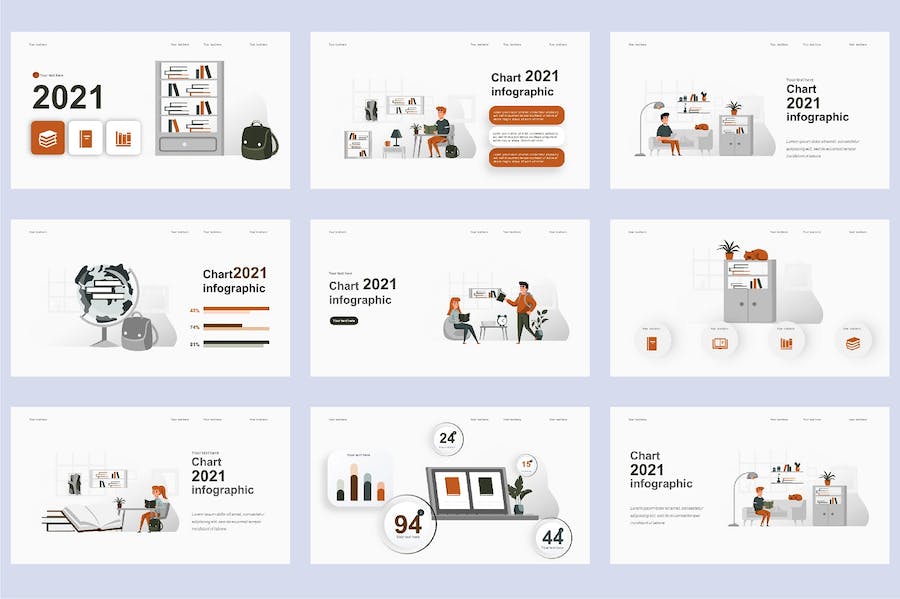 国外教育培训课程插画高级PPT模板 - 顶尖PPT