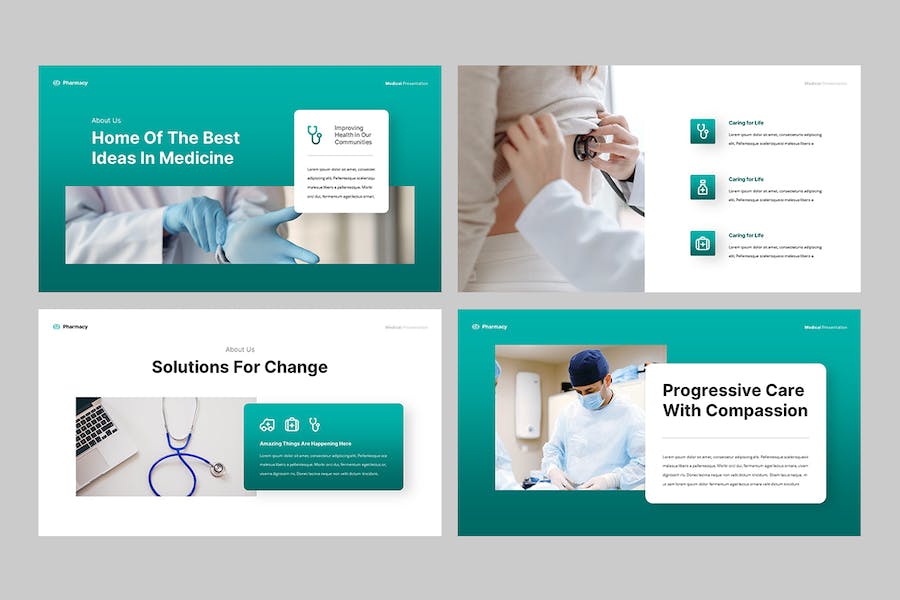 蓝绿色医疗药房健康宣传Keynote模板 - 顶尖PPT