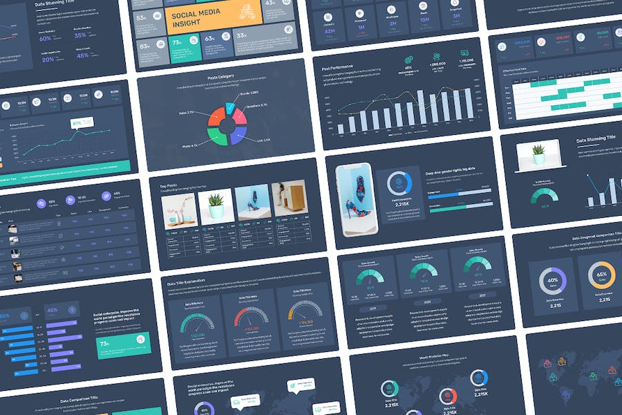 社交媒体报告网络数据分析PPT模板 - 顶尖PPT