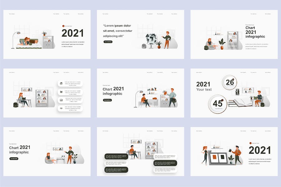 国外教育培训课程插画高级PPT模板 - 顶尖PPT