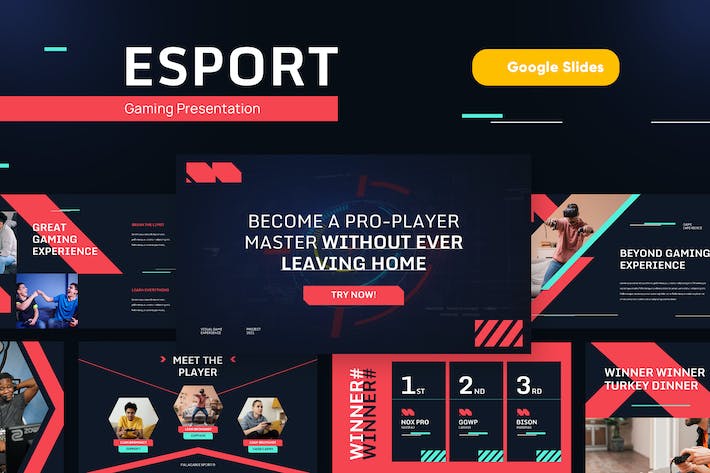 红黑色电竞游戏科技谷歌PPT模板 - 顶尖PPT