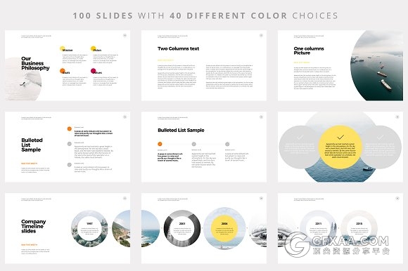 100多页创意圆形组合商务PPT模板40种配色文件 - 顶尖PPT