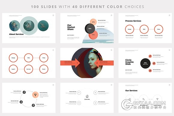 100多页创意圆形组合商务PPT模板40种配色文件 - 顶尖PPT