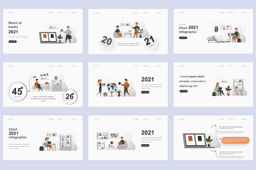 国外教育培训课程插画高级PPT模板 - 顶尖PPT