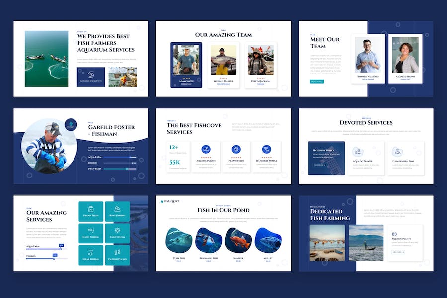 鱼湾水产农场渔业PPT模板 - 顶尖PPT