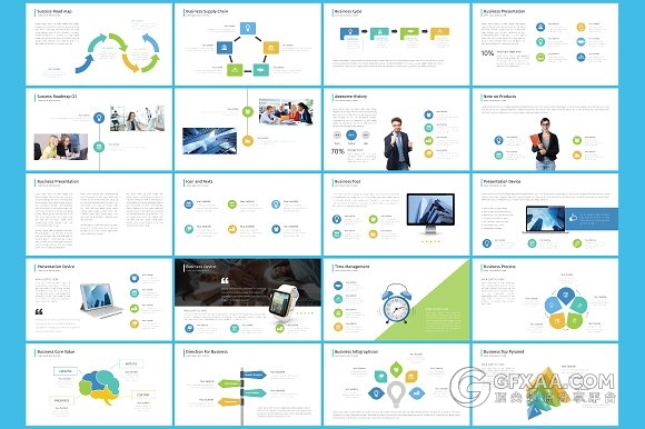 60多页商务卡通逻辑图形图表通用PPT模板 - 顶尖PPT
