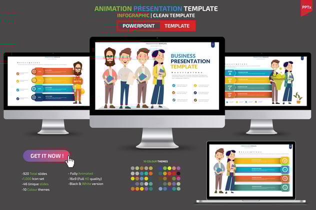 彩色卡通人物插画商务图形世界中国地图PPT模板 - 顶尖PPT