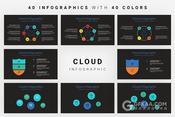云信息流程图逻辑图表PPT模板 - 顶尖PPT