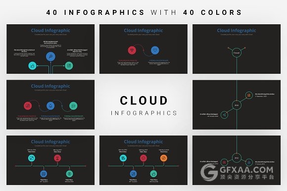 云信息流程图逻辑图表PPT模板 - 顶尖PPT