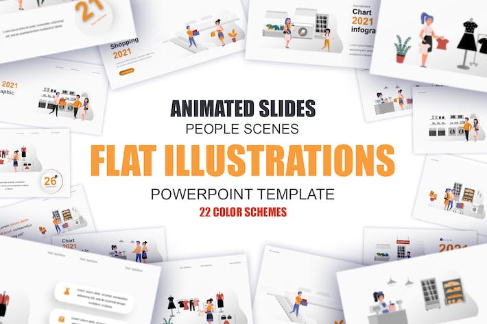 欧美购物电商零售插画高级PPT模板 - 顶尖PPT