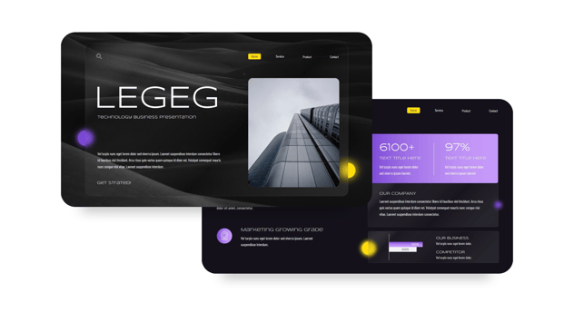 紫黄配色技术展示业务合作PPT模板 - 顶尖PPT