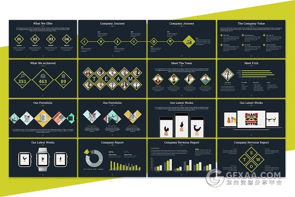 创意菱形格子商务团队介绍通用PPT模板 - 顶尖PPT