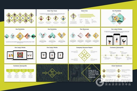 创意菱形格子商务团队介绍通用PPT模板 - 顶尖PPT
