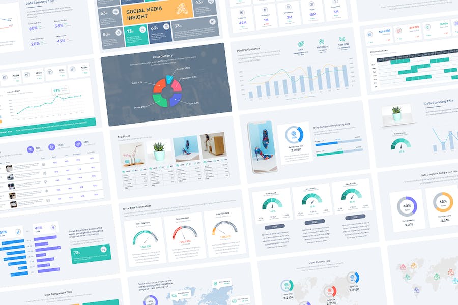 社交媒体报告网络数据分析PPT模板 - 顶尖PPT