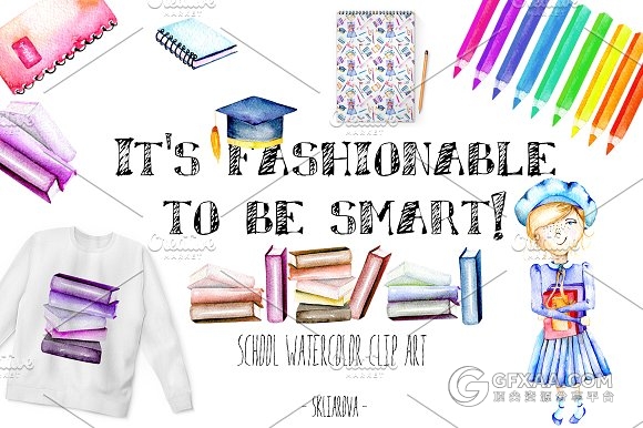 52张水彩卡通PNG教育教学工具图片 - 顶尖PPT