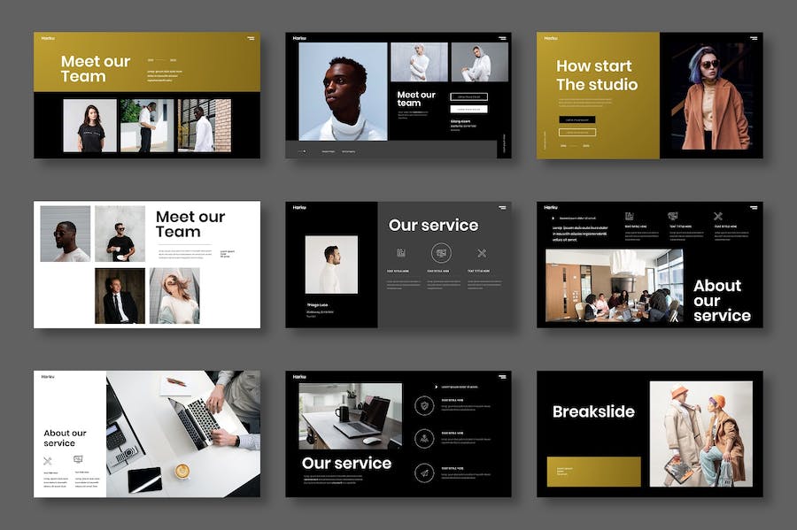 深色图片网格商务宣传Keynote模板 - 顶尖PPT