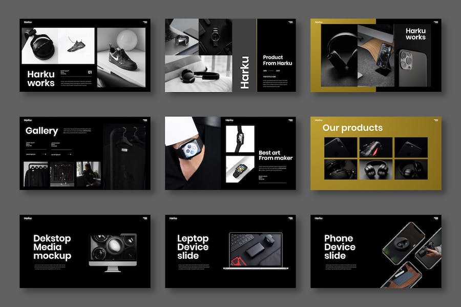 深色图片网格商务宣传Keynote模板 - 顶尖PPT