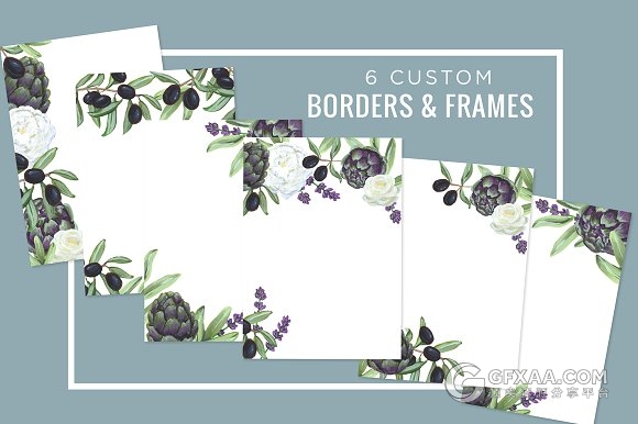 手绘洋蓟和橄榄花PNG图片 - 顶尖PPT