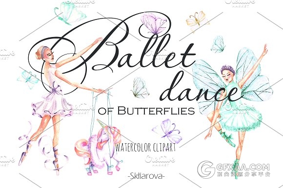 手绘水彩蝴蝶芭蕾舞PNG图片素材 - 顶尖PPT