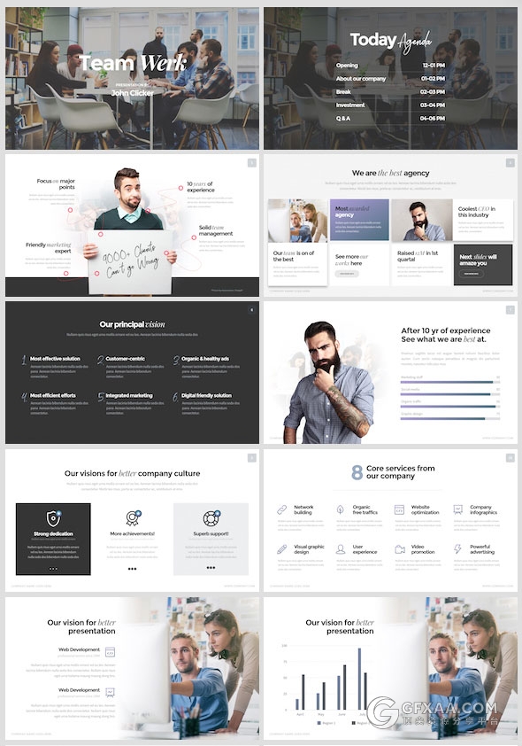 100多页简约大气商务PPT模板5种配色主题 - 顶尖PPT