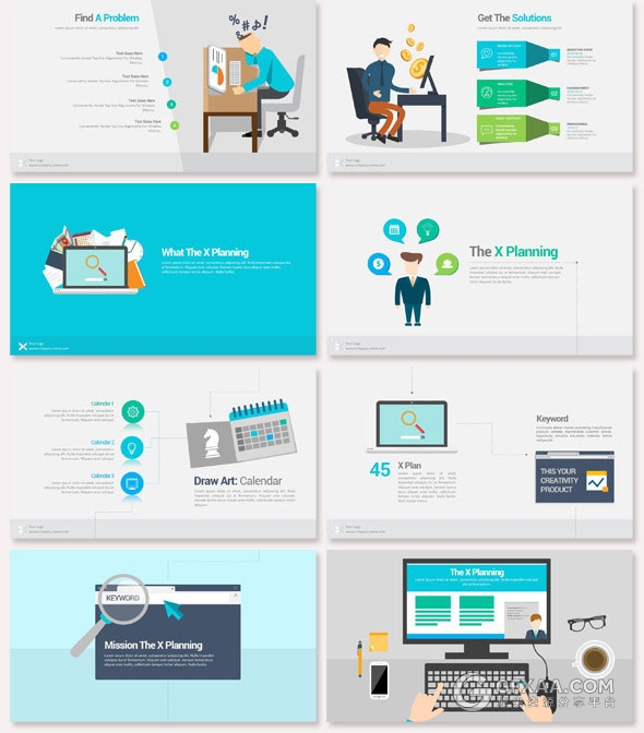 40多页卡通风格图形图标PPT模板 - 顶尖PPT