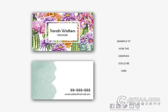 25张仙人掌花朵水彩PNG图片素材 - 顶尖PPT