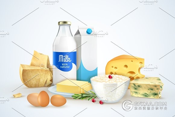 奶酪面包牛奶洋葱组合PNG图片素材 - 顶尖PPT