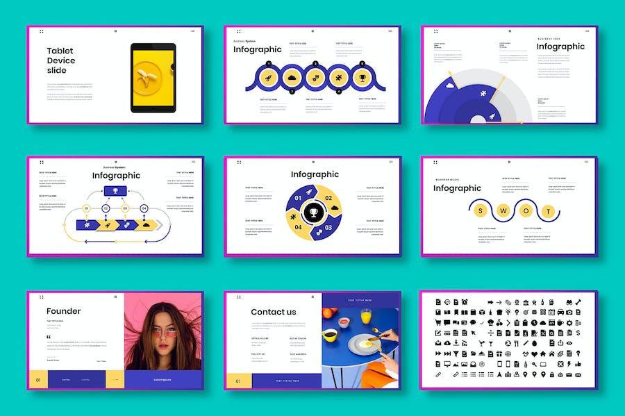 蓝色立体图片展示商务Keynote模板 - 顶尖PPT