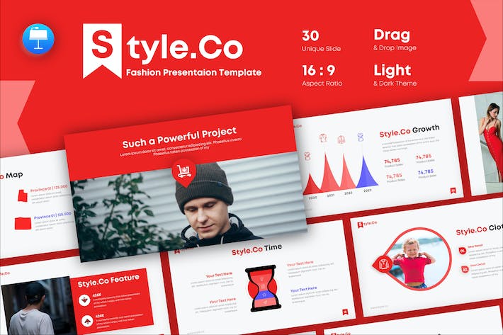 红色时尚流行风格通用keynote模板 - 顶尖PPT