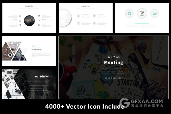 66页白底扁平化风格商务总结汇报PPT模板100种配色文件 - 顶尖PPT