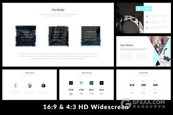 66页白底扁平化风格商务总结汇报PPT模板100种配色文件 - 顶尖PPT