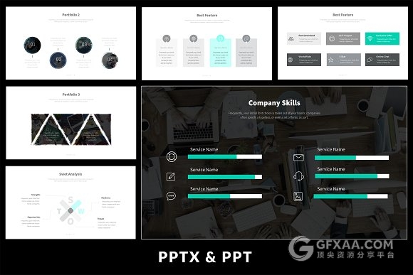 66页白底扁平化风格商务总结汇报PPT模板100种配色文件 - 顶尖PPT