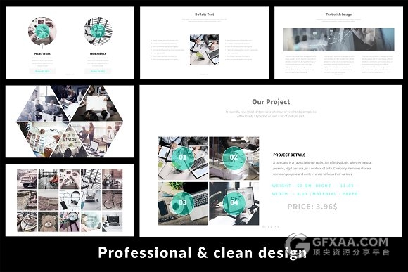 66页白底扁平化风格商务总结汇报PPT模板100种配色文件 - 顶尖PPT