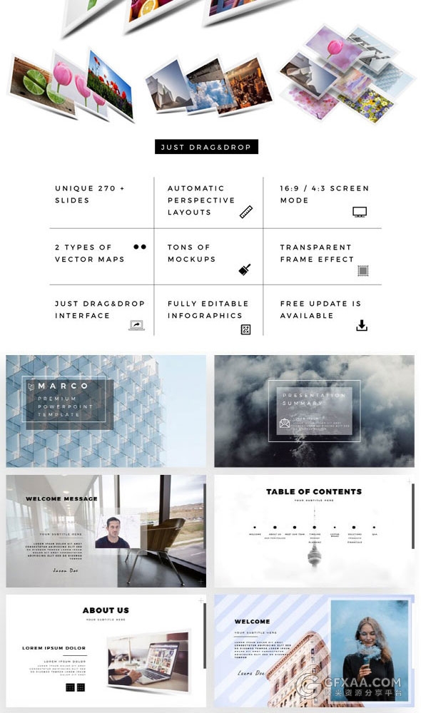 扁平化简约商务风格立体图片排版PPT模板 - 顶尖PPT