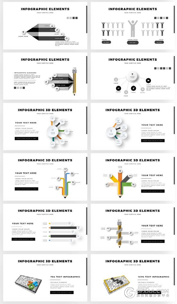 扁平化简约商务风格立体图片排版PPT模板 - 顶尖PPT