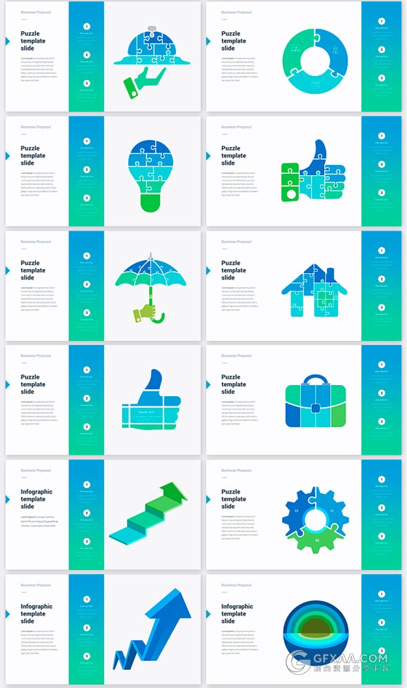 120多页蓝绿渐变色系商务PPT模板11种配色主题 - 顶尖PPT