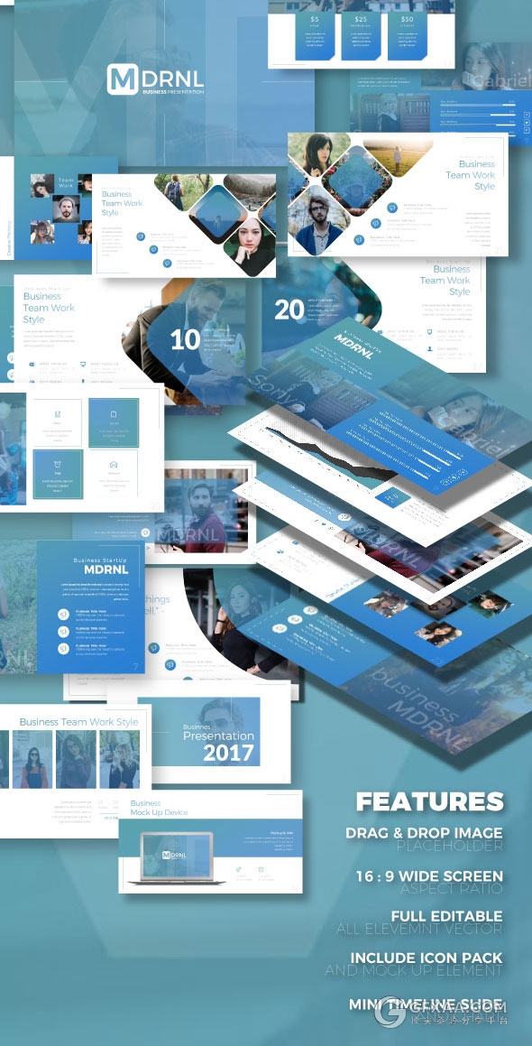 58页正方形组合创意商务PPT模板 - 顶尖PPT