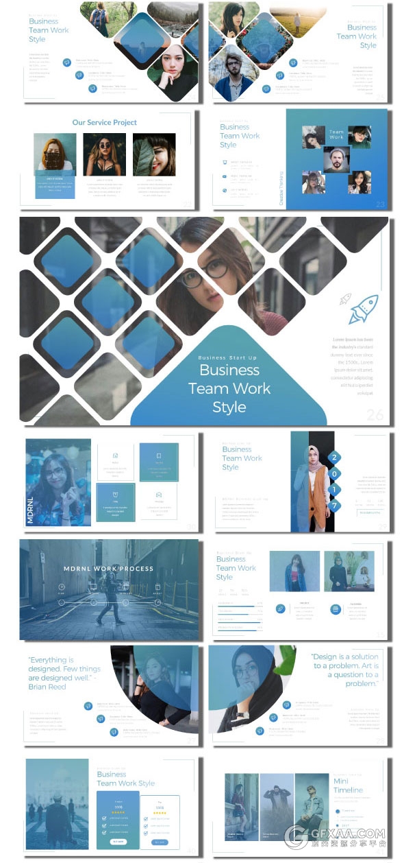 58页正方形组合创意商务PPT模板 - 顶尖PPT