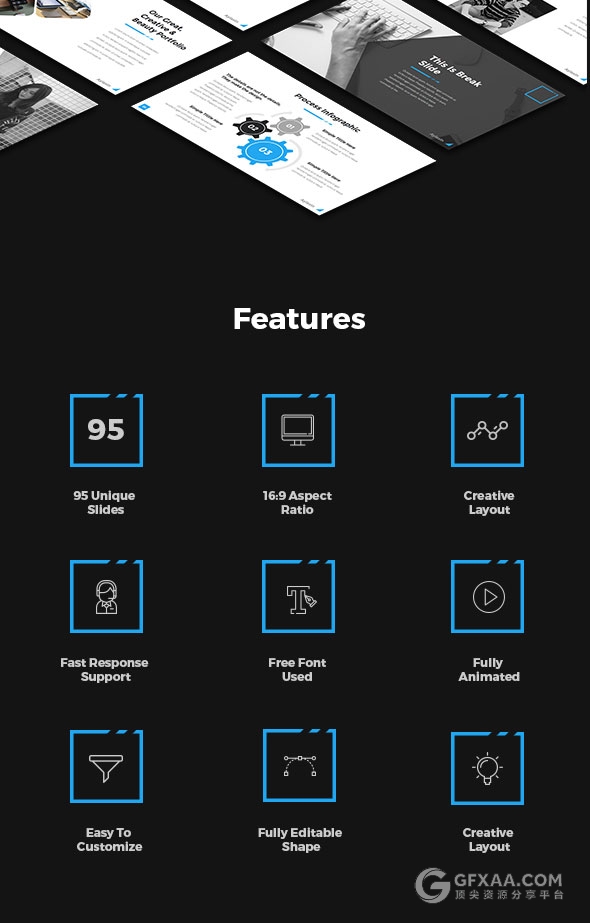 95页白底蓝色装饰多用途商务PPT模板 - 顶尖PPT
