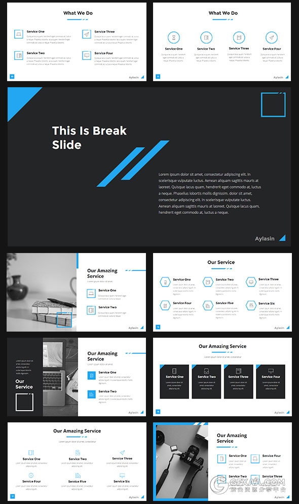95页白底蓝色装饰多用途商务PPT模板 - 顶尖PPT