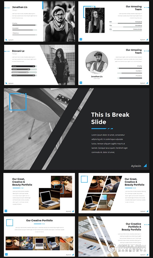 95页白底蓝色装饰多用途商务PPT模板 - 顶尖PPT