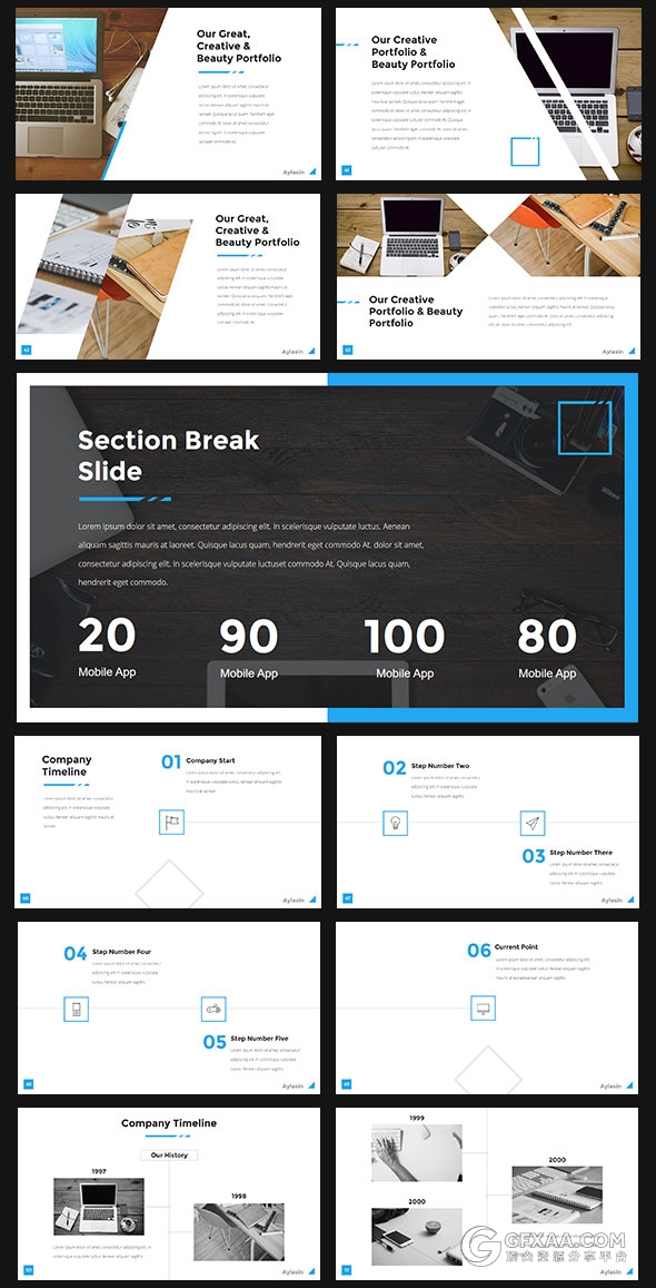 95页白底蓝色装饰多用途商务PPT模板 - 顶尖PPT