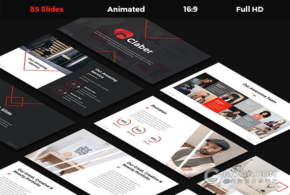 85页白底黑红搭配简约商务多用途PPT模板 - 顶尖PPT