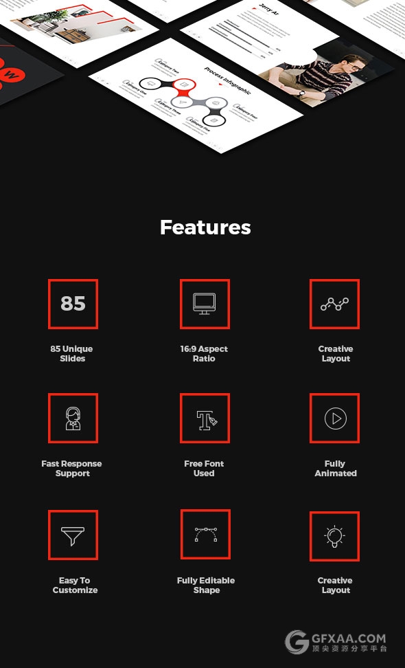 85页白底黑红搭配简约商务多用途PPT模板 - 顶尖PPT