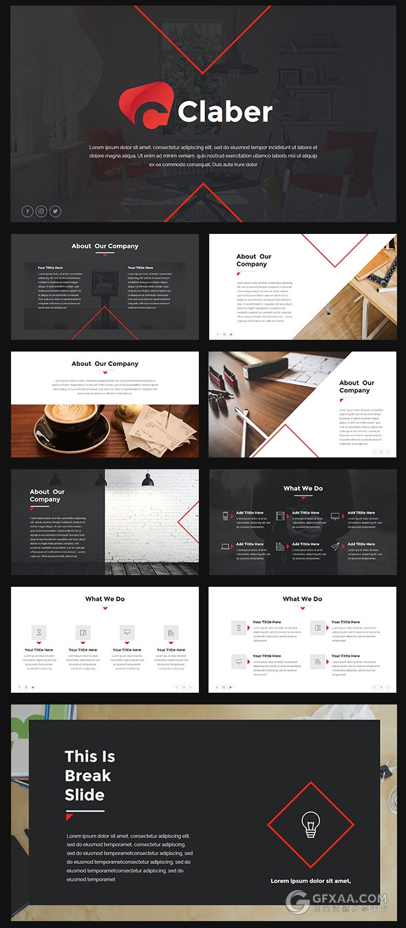 85页白底黑红搭配简约商务多用途PPT模板 - 顶尖PPT