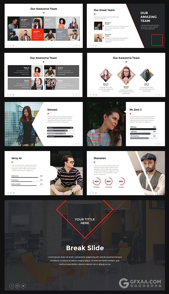 85页白底黑红搭配简约商务多用途PPT模板 - 顶尖PPT
