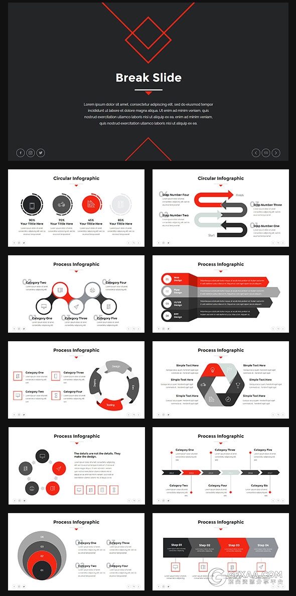 85页白底黑红搭配简约商务多用途PPT模板 - 顶尖PPT