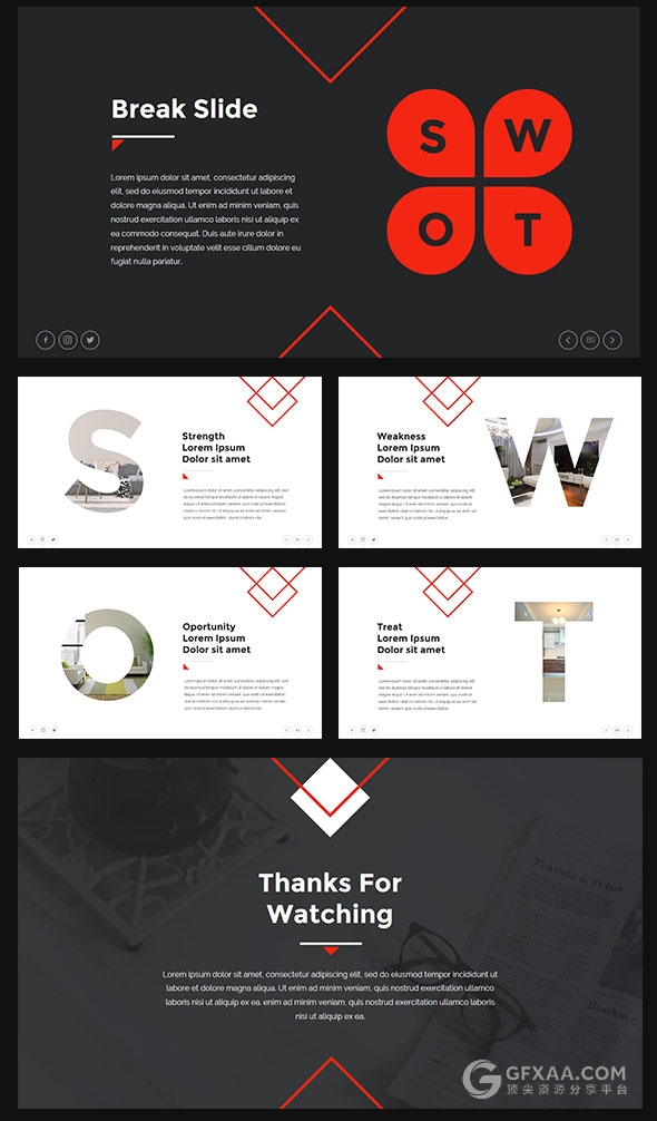 85页白底黑红搭配简约商务多用途PPT模板 - 顶尖PPT